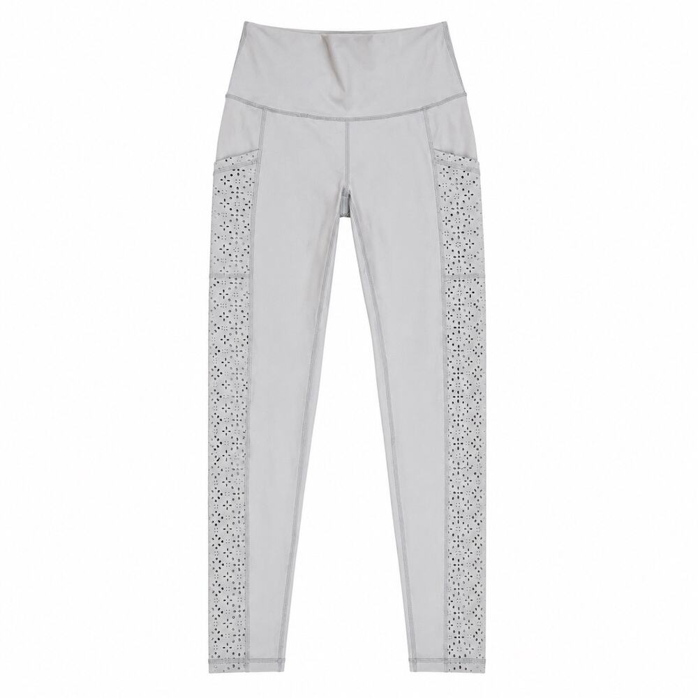 Aerie High-Rise Leggings in silver gray with Laser paisley cut sides. Women S